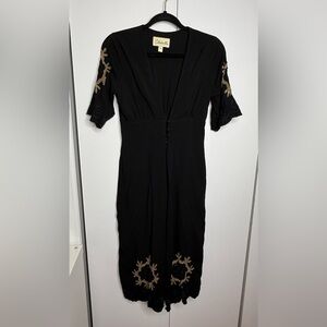 Cleobella Black Embroidered Jumpsuit Boho style lightweight - Small